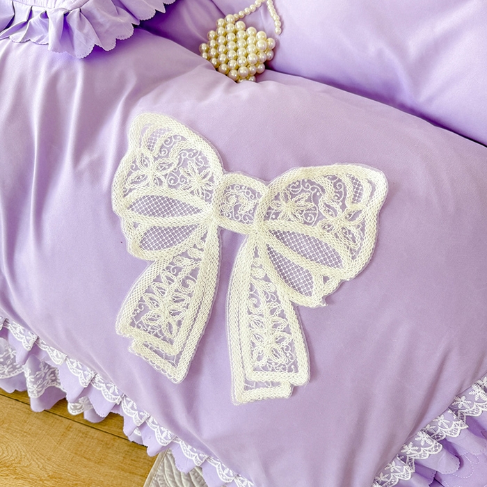 91家纺网 家纺一手货源 找家纺 后庭寝室 2025新款法式公主风亲肤床盖四件套-蝶恋系列 蝶恋-浅紫