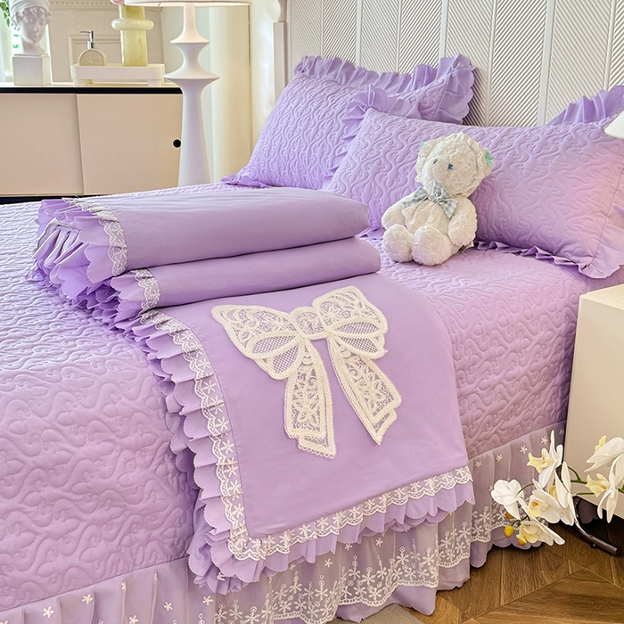 91家纺网 家纺一手货源 找家纺 后庭寝室 2025新款法式公主风亲肤床盖四件套-蝶恋系列 蝶恋-浅紫
