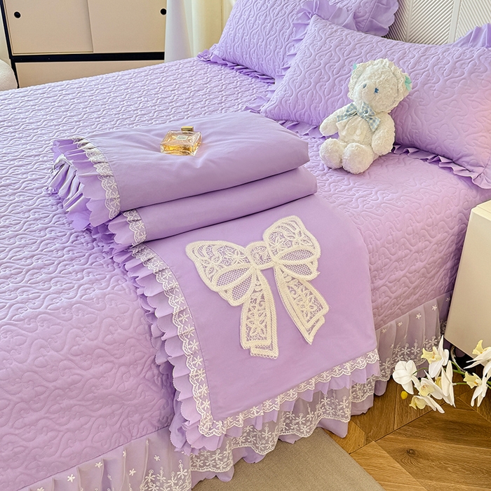 91家纺网 家纺一手货源 找家纺 后庭寝室 2025新款法式公主风亲肤床盖四件套-蝶恋系列 蝶恋-浅紫
