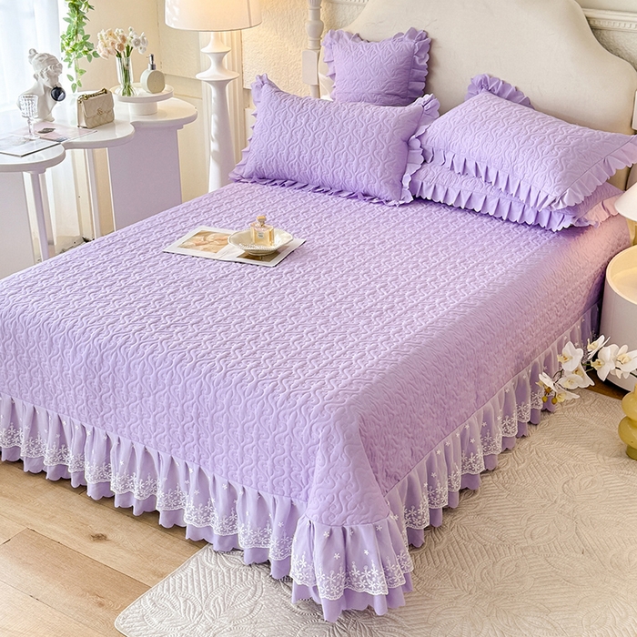 91家纺网 家纺一手货源 找家纺 后庭寝室 2025新款法式公主风亲肤床盖四件套-蝶恋系列 蝶恋-浅紫