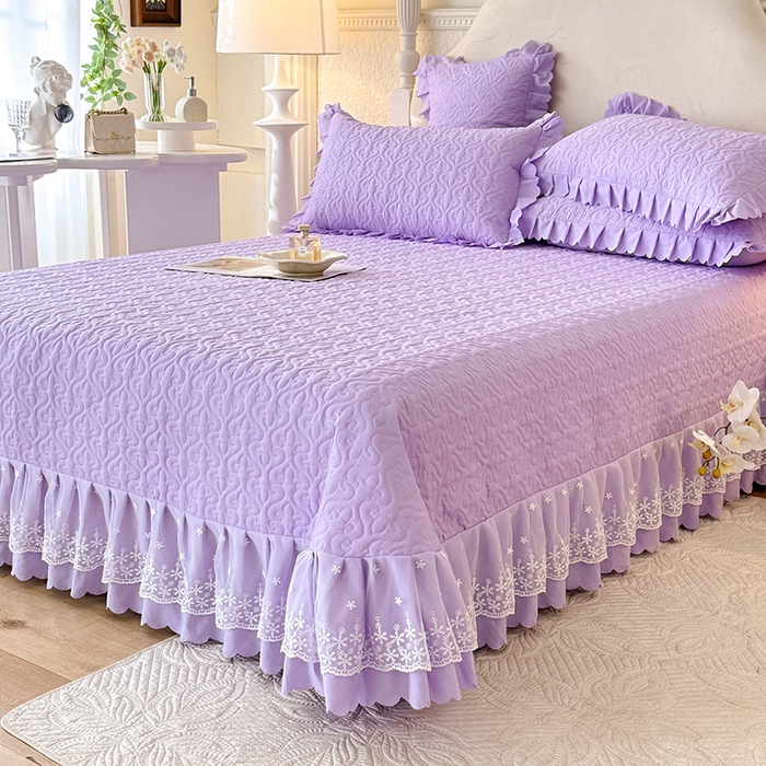 91家纺网 家纺一手货源 找家纺 后庭寝室 2025新款法式公主风亲肤床盖四件套-蝶恋系列 蝶恋-浅紫