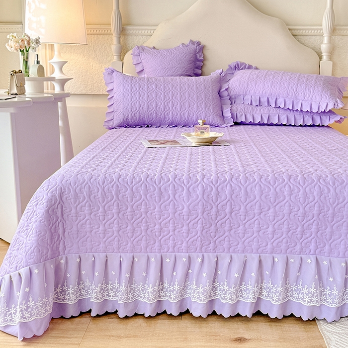 91家纺网 家纺一手货源 找家纺 后庭寝室 2025新款法式公主风亲肤床盖四件套-蝶恋系列 蝶恋-浅紫