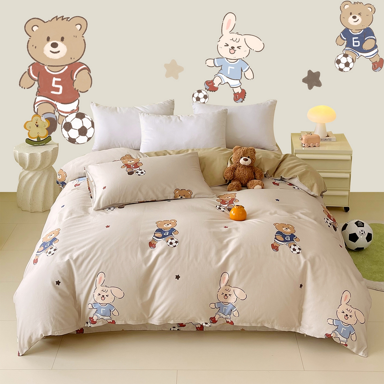 91家纺网 家纺一手货源 找家纺 金鑫汇家纺 2025新款A类全棉纯棉印花大床图四件套 友谊足球