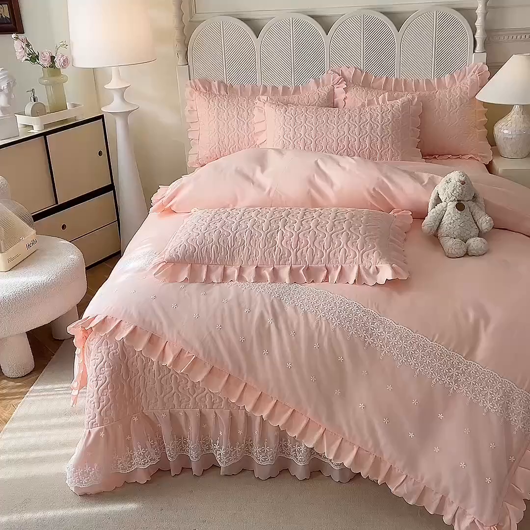 91家纺网 家纺一手货源 找家纺 （总）后庭寝室 2025新款法式公主风亲肤床盖四件套-满天星系列