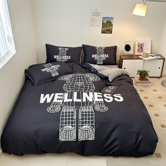 91家纺网 家纺一手货源 找家纺 摩卡（乐趣） 2025新款现代简约网红款四季棉四件套 机器熊