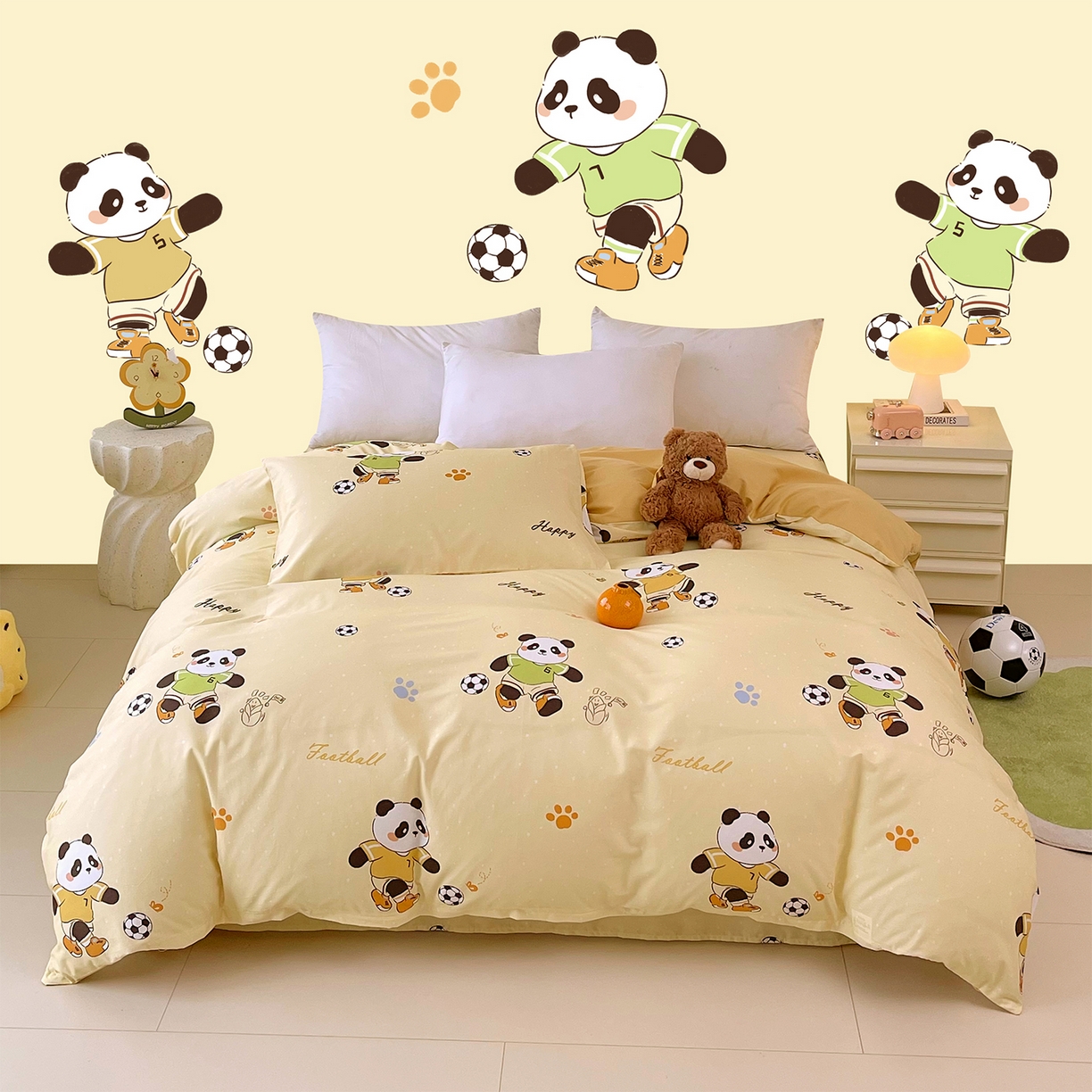 91家纺网 家纺一手货源 找家纺 金鑫汇家纺 2025新款A类全棉纯棉印花大床图四件套 足球争霸赛-黄