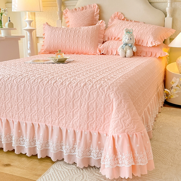 91家纺网 家纺一手货源 找家纺 后庭寝室 2025新款法式公主风亲肤床盖四件套-满天星系列 满天星-玉色