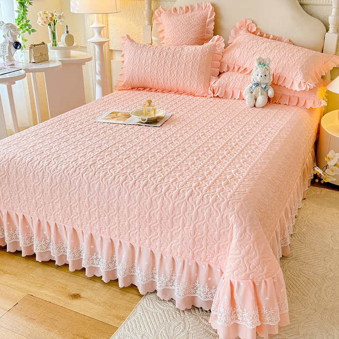 91家纺网 家纺一手货源 找家纺 后庭寝室 2025新款法式公主风亲肤床盖四件套-满天星系列 满天星-玉色