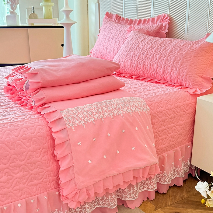 后庭寝室 2025新款法式公主风亲肤床盖四件套-满天星系列 满天星-粉玉