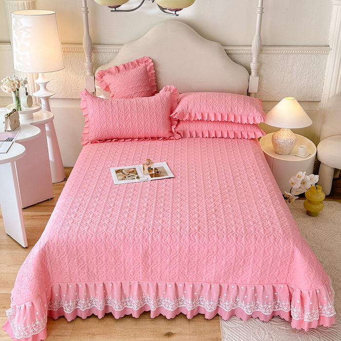 91家纺网 家纺一手货源 找家纺 后庭寝室 2025新款法式公主风亲肤床盖四件套-满天星系列 满天星-粉玉