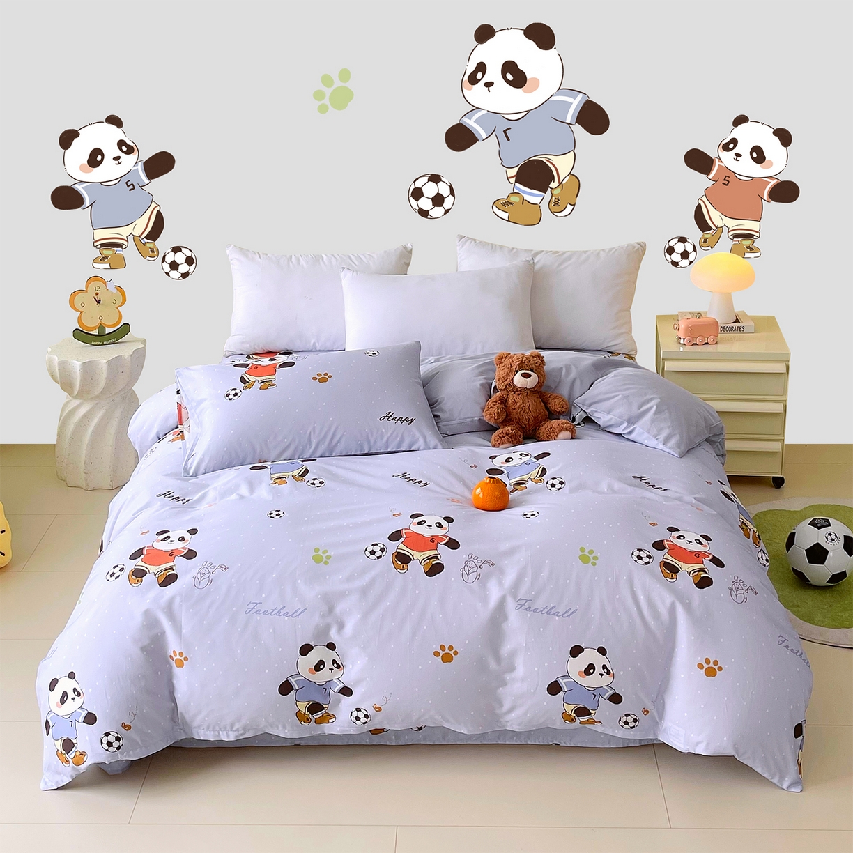 91家纺网 家纺一手货源 找家纺 金鑫汇家纺 2025新款A类全棉纯棉印花大床图四件套 足球争霸赛-灰