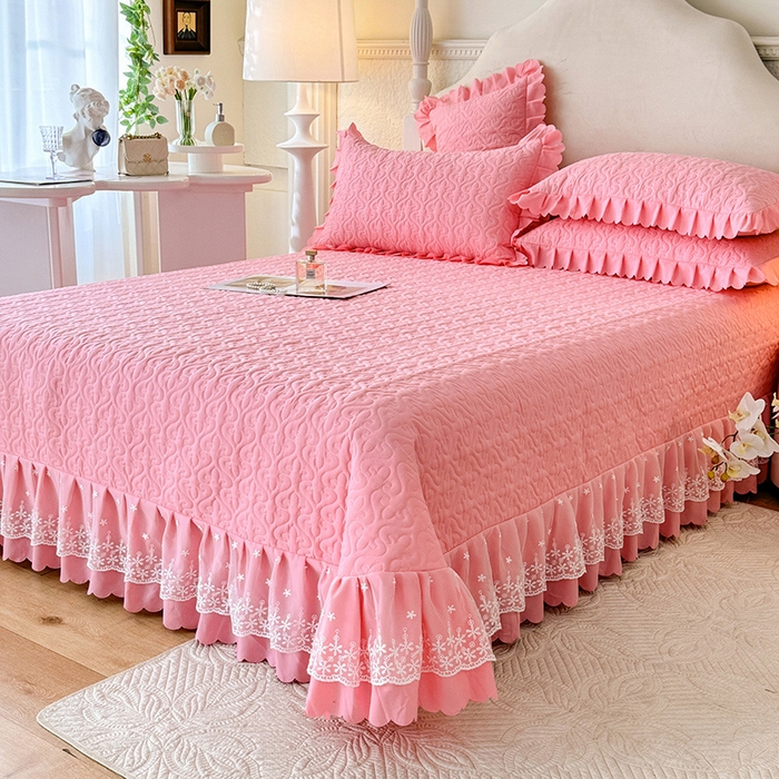 91家纺网 家纺一手货源 找家纺 后庭寝室 2025新款法式公主风亲肤床盖四件套-满天星系列 满天星-粉玉