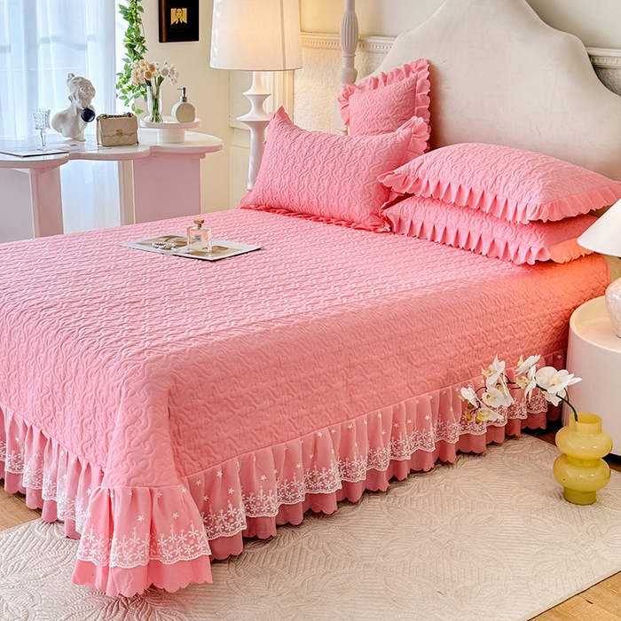 91家纺网 家纺一手货源 找家纺 后庭寝室 2025新款法式公主风亲肤床盖四件套-满天星系列 满天星-粉玉