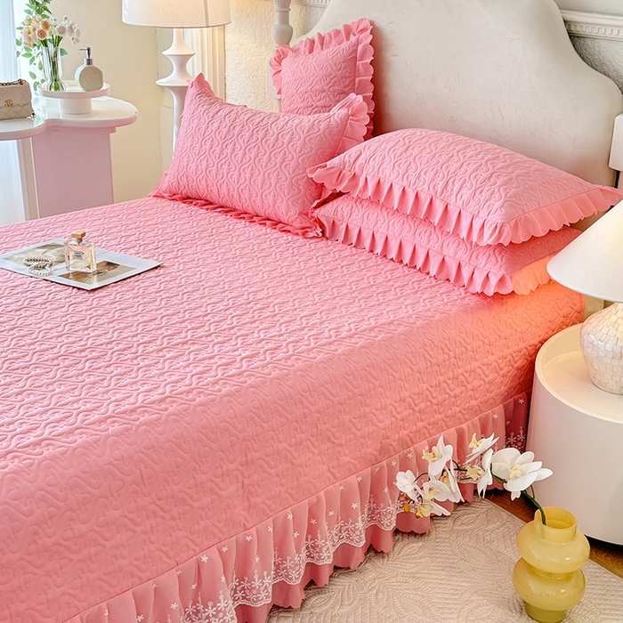 91家纺网 家纺一手货源 找家纺 后庭寝室 2025新款法式公主风亲肤床盖四件套-满天星系列 满天星-粉玉