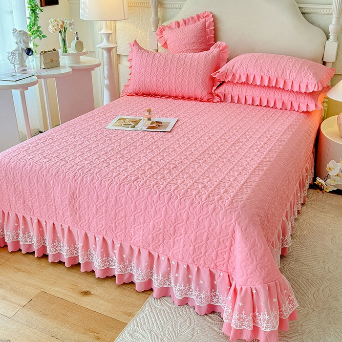 91家纺网 家纺一手货源 找家纺 后庭寝室 2025新款法式公主风亲肤床盖四件套-满天星系列 满天星-粉玉