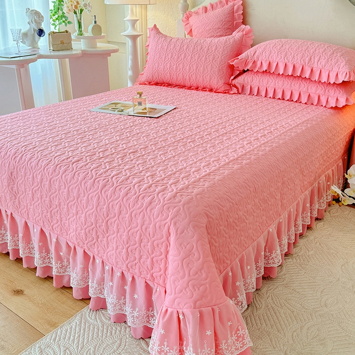 91家纺网 家纺一手货源 找家纺 后庭寝室 2025新款法式公主风亲肤床盖四件套-满天星系列 满天星-粉玉