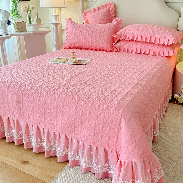 91家纺网 家纺一手货源 找家纺 后庭寝室 2025新款法式公主风亲肤床盖四件套-满天星系列 满天星-粉玉