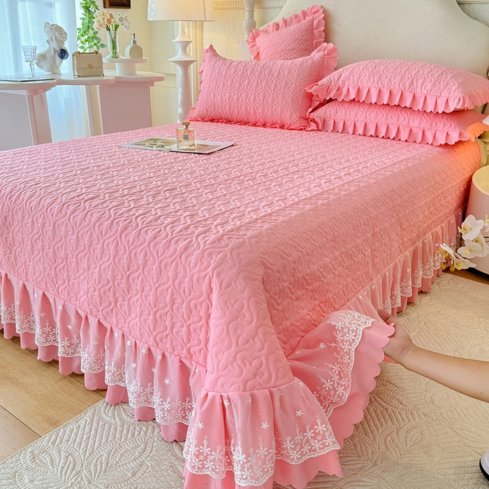 91家纺网 家纺一手货源 找家纺 后庭寝室 2025新款法式公主风亲肤床盖四件套-满天星系列 满天星-粉玉