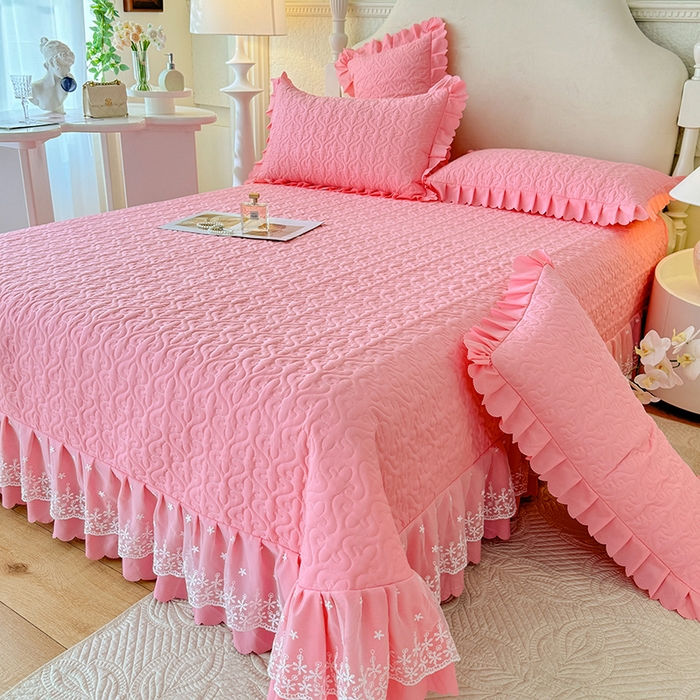 91家纺网 家纺一手货源 找家纺 后庭寝室 2025新款法式公主风亲肤床盖四件套-满天星系列 满天星-粉玉