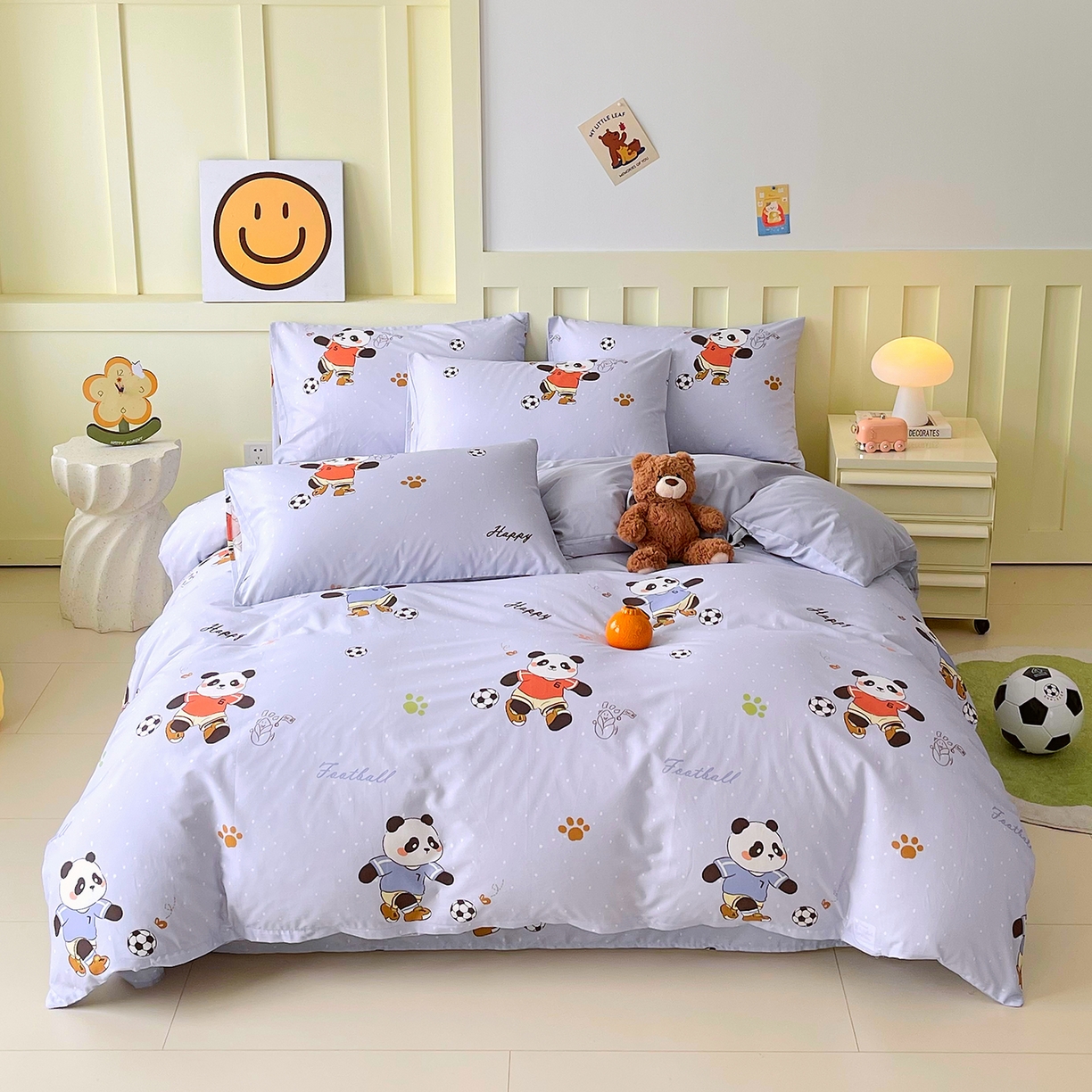 91家纺网 家纺一手货源 找家纺 金鑫汇家纺 2025新款A类全棉纯棉印花大床图四件套 足球争霸赛-灰