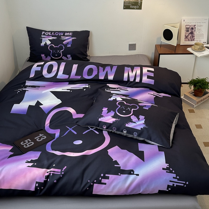 91家纺网 家纺一手货源 找家纺 摩卡（乐趣） 2025新款现代简约网红款四季棉四件套 电机熊