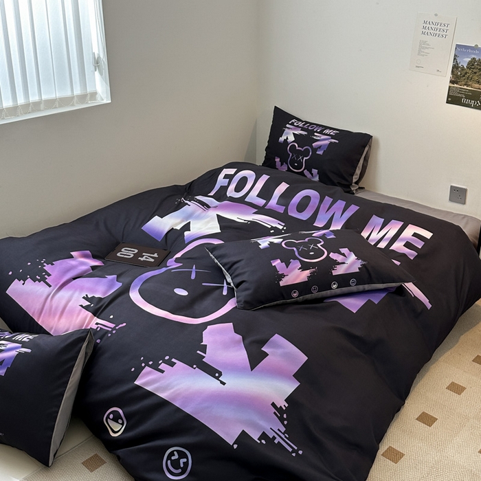 91家纺网 家纺一手货源 找家纺 摩卡（乐趣） 2025新款现代简约网红款四季棉四件套 电机熊