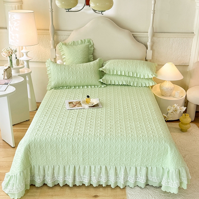 91家纺网 家纺一手货源 找家纺 后庭寝室 2025新款法式公主风亲肤床盖四件套-满天星系列 满天星-嫩绿