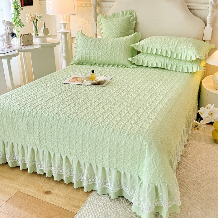 91家纺网 家纺一手货源 找家纺 后庭寝室 2025新款法式公主风亲肤床盖四件套-满天星系列 满天星-嫩绿