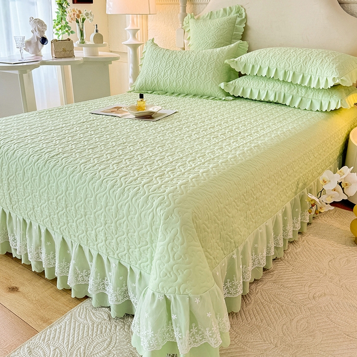 91家纺网 家纺一手货源 找家纺 后庭寝室 2025新款法式公主风亲肤床盖四件套-满天星系列 满天星-嫩绿