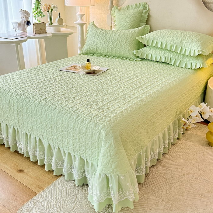 91家纺网 家纺一手货源 找家纺 后庭寝室 2025新款法式公主风亲肤床盖四件套-满天星系列 满天星-嫩绿