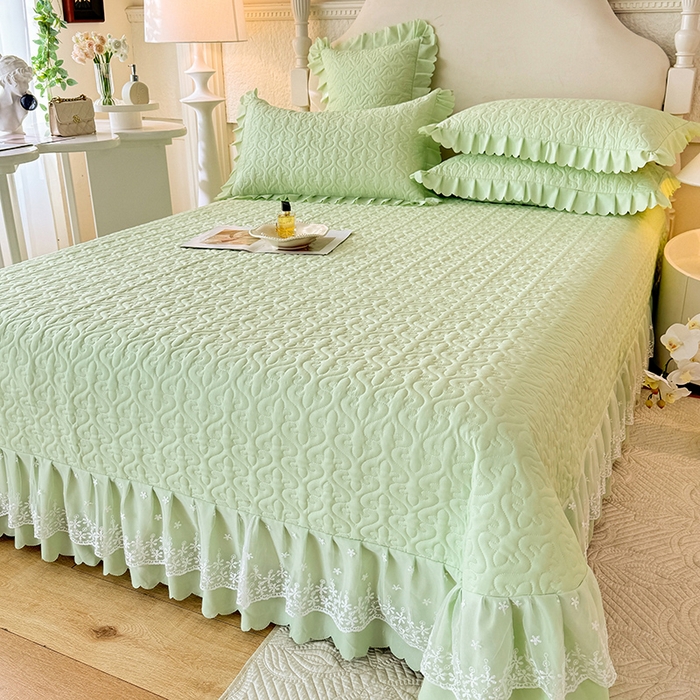 91家纺网 家纺一手货源 找家纺 后庭寝室 2025新款法式公主风亲肤床盖四件套-满天星系列 满天星-嫩绿