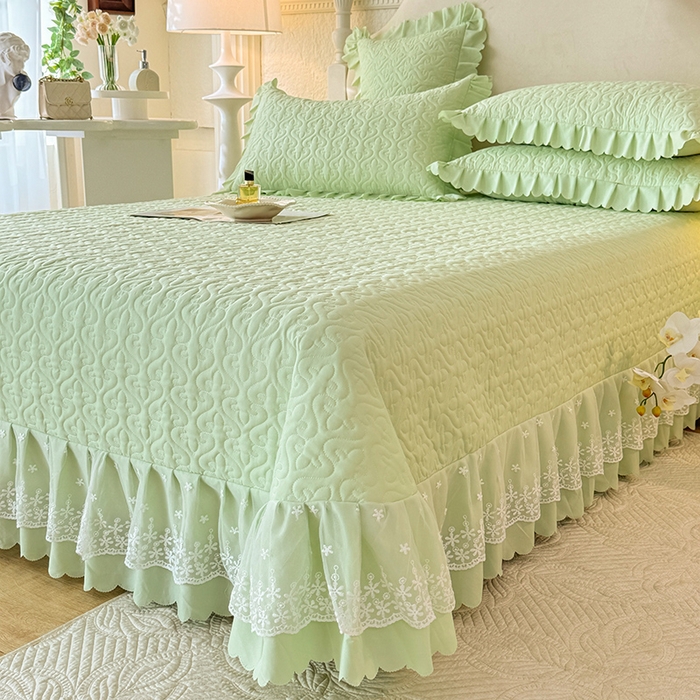 91家纺网 家纺一手货源 找家纺 后庭寝室 2025新款法式公主风亲肤床盖四件套-满天星系列 满天星-嫩绿