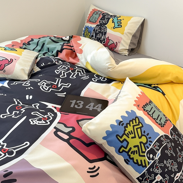 91家纺网 家纺一手货源 找家纺 摩卡（乐趣） 2025新款现代简约网红款四季棉四件套 多巴胺