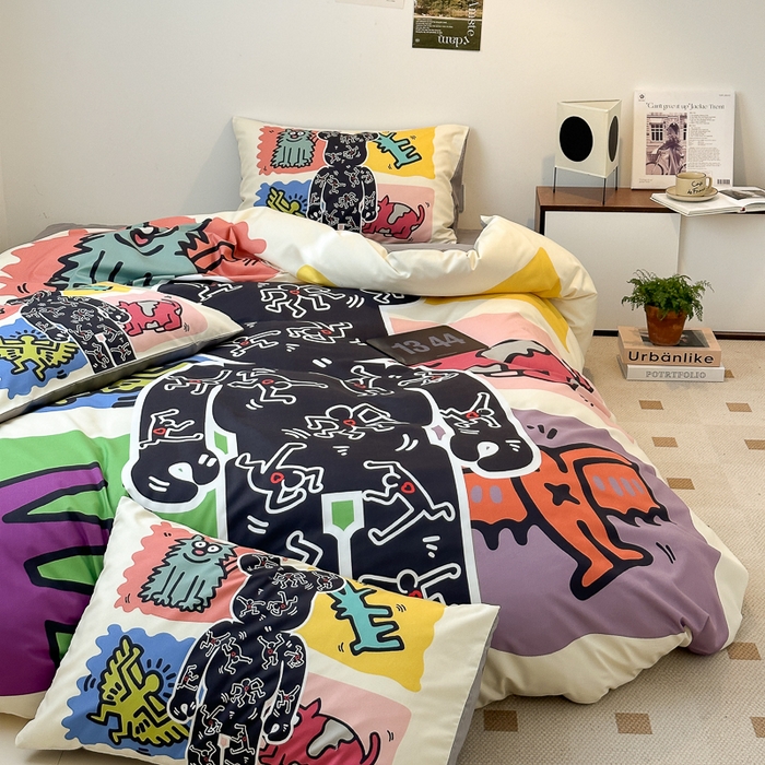 91家纺网 家纺一手货源 找家纺 摩卡（乐趣） 2025新款现代简约网红款四季棉四件套 多巴胺