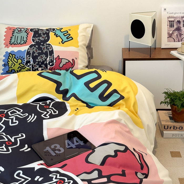 91家纺网 家纺一手货源 找家纺 摩卡（乐趣） 2025新款现代简约网红款四季棉四件套 多巴胺