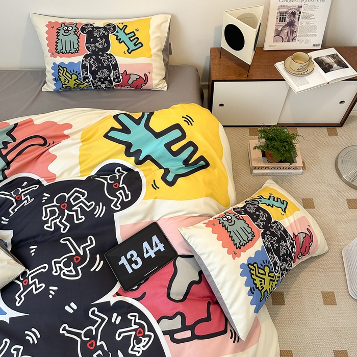 91家纺网 家纺一手货源 找家纺 摩卡（乐趣） 2025新款现代简约网红款四季棉四件套 多巴胺