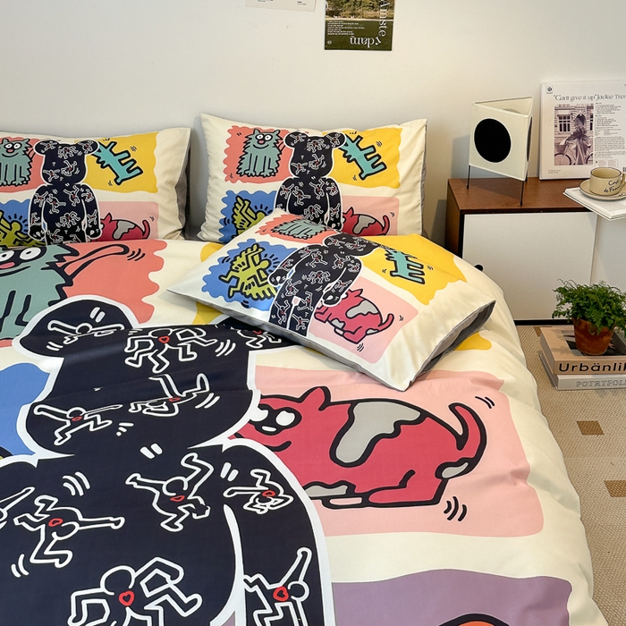 91家纺网 家纺一手货源 找家纺 摩卡（乐趣） 2025新款现代简约网红款四季棉四件套 多巴胺