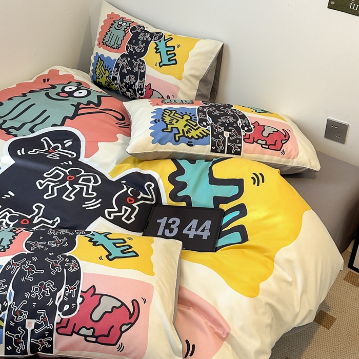 91家纺网 家纺一手货源 找家纺 摩卡（乐趣） 2025新款现代简约网红款四季棉四件套 多巴胺