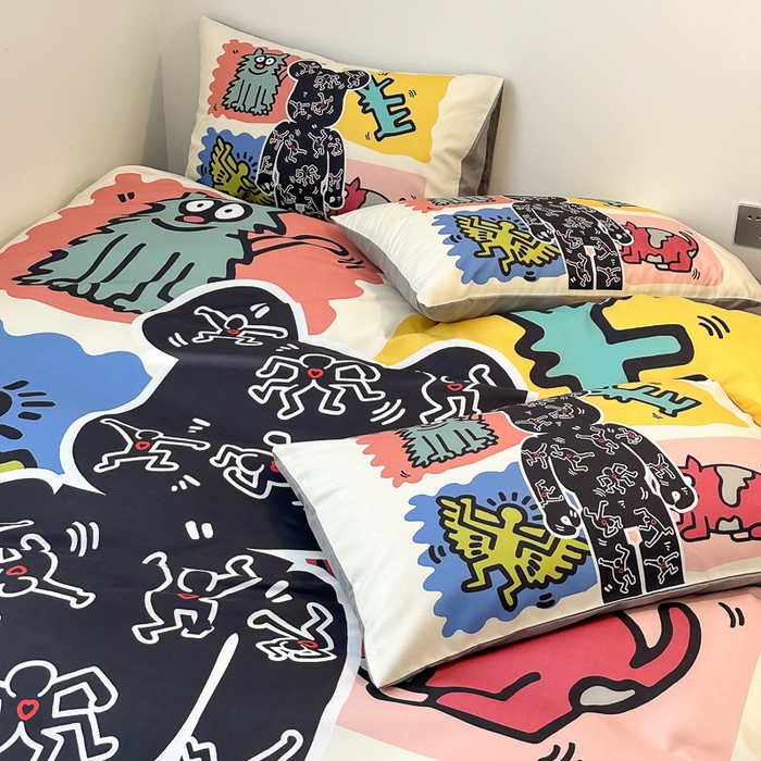 91家纺网 家纺一手货源 找家纺 摩卡（乐趣） 2025新款现代简约网红款四季棉四件套 多巴胺