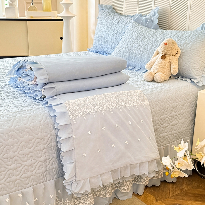 后庭寝室 2025新款法式公主风亲肤床盖四件套-满天星系列 满天星-浅蓝