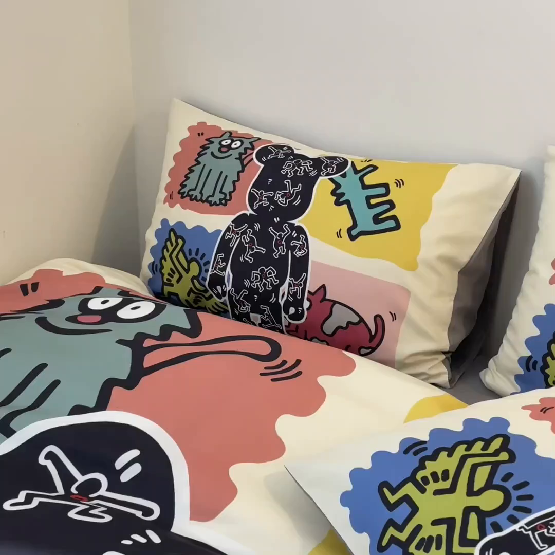 91家纺网 家纺一手货源 找家纺 摩卡（乐趣） 2025新款现代简约网红款四季棉四件套 多巴胺