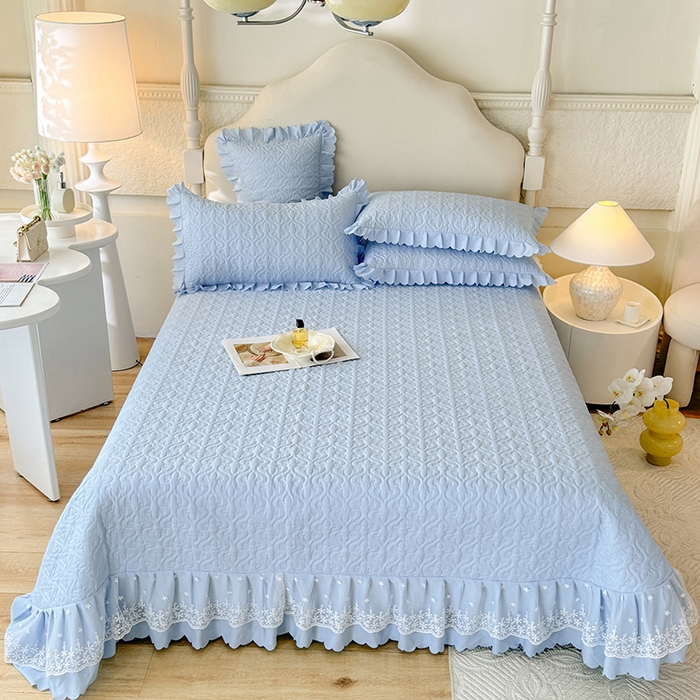 91家纺网 家纺一手货源 找家纺 后庭寝室 2025新款法式公主风亲肤床盖四件套-满天星系列 满天星-浅蓝