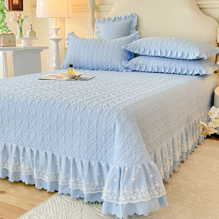 91家纺网 家纺一手货源 找家纺 后庭寝室 2025新款法式公主风亲肤床盖四件套-满天星系列 满天星-浅蓝