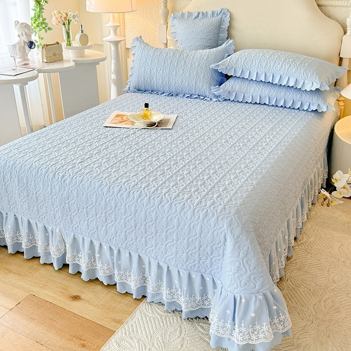 91家纺网 家纺一手货源 找家纺 后庭寝室 2025新款法式公主风亲肤床盖四件套-满天星系列 满天星-浅蓝