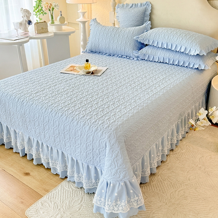 91家纺网 家纺一手货源 找家纺 后庭寝室 2025新款法式公主风亲肤床盖四件套-满天星系列 满天星-浅蓝