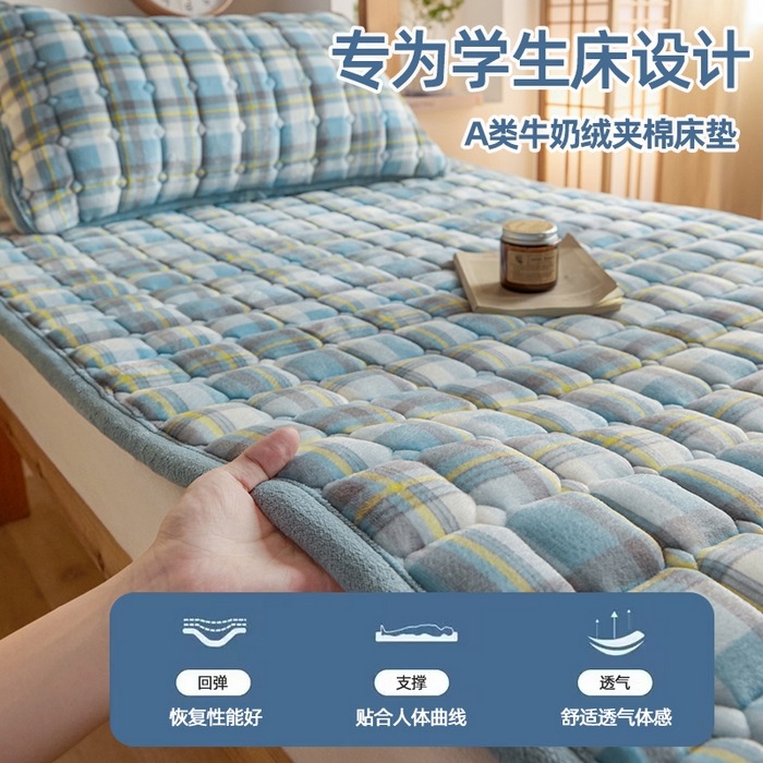 91家纺网 家纺一手货源 找家纺 （总）爱屋及屋 2025加厚牛奶绒格子床垫软垫加绒加厚床褥垫床护垫铺底毛绒垫子【200g填充】