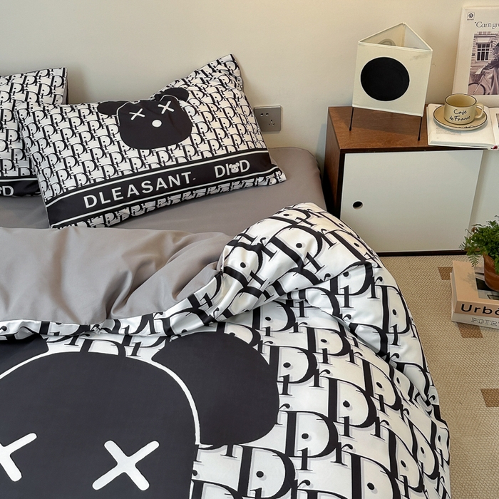 91家纺网 家纺一手货源 找家纺 摩卡（乐趣） 2025新款现代简约网红款四季棉四件套 黑白迪