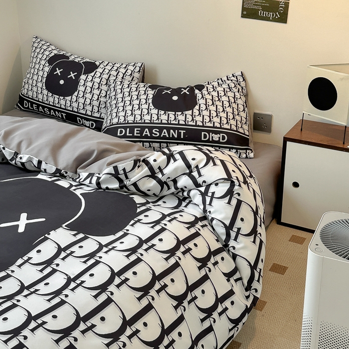 91家纺网 家纺一手货源 找家纺 摩卡（乐趣） 2025新款现代简约网红款四季棉四件套 黑白迪