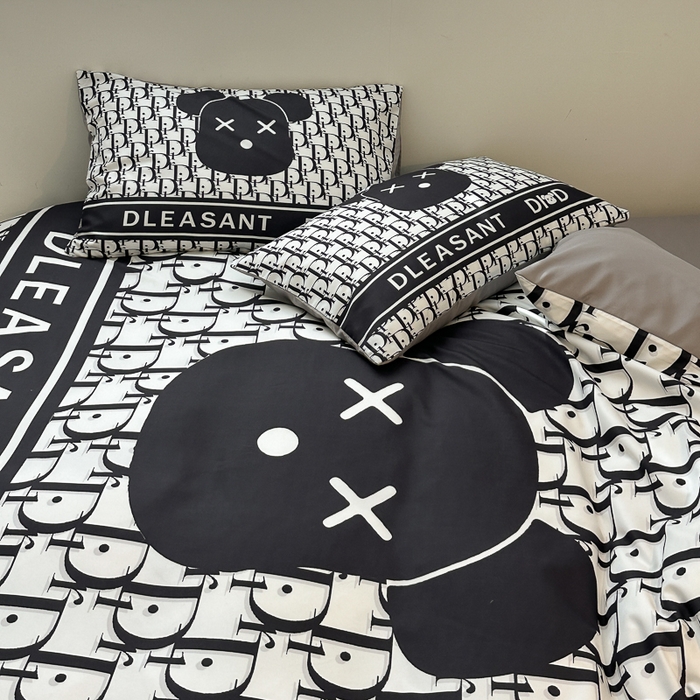 91家纺网 家纺一手货源 找家纺 摩卡（乐趣） 2025新款现代简约网红款四季棉四件套 黑白迪