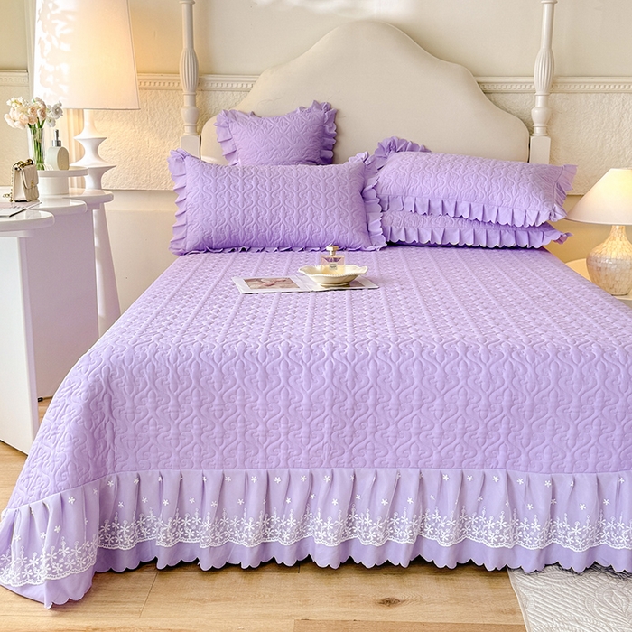 91家纺网 家纺一手货源 找家纺 后庭寝室 2025新款法式公主风亲肤床盖四件套-满天星系列 满天星-浅紫